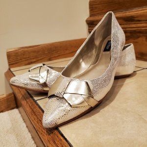 White House Black Market Reena Gold Snakeskin Pointed Toe Flat, Size 9.5